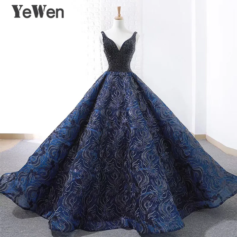 

Sexy Royal Blue Long Evening Dress 2019 New Arrival Court Train Beaded Lace Christmas Special Occasion Prom Gowns Custom Made