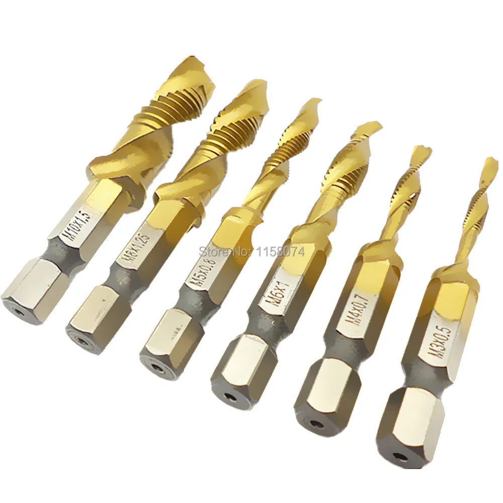 6pc Combo Drill Tap Bit Combination Drill Taps Titanium Coated Metric