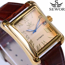 SEWOR Топ бренд Роскошные прямоугольные мужские часы автоматические механические часы римский дисплей антикварные часы Relogio наручные часы