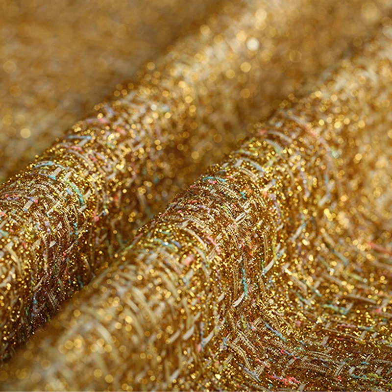 

145CM Wide 520G/M Weight Golden Color Knitted Acrylic Polyester Fabric for Autumn Spring Dress Jacket Coat E930
