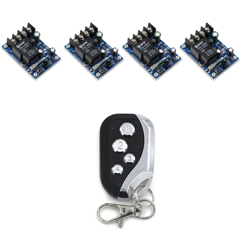 DC 12V 24V 36V 48V 30A 1 CH RF Wireless Remote Control Switch 4 * Receivers & 1 * Transmitter for Appliances Gate Garage Door DC 12V 24V 36V 48V 30A 1 CH RF Wireless Remote Control Switch 4 * Receivers & 1 * Transmitter for Appliances Gate Garage Door