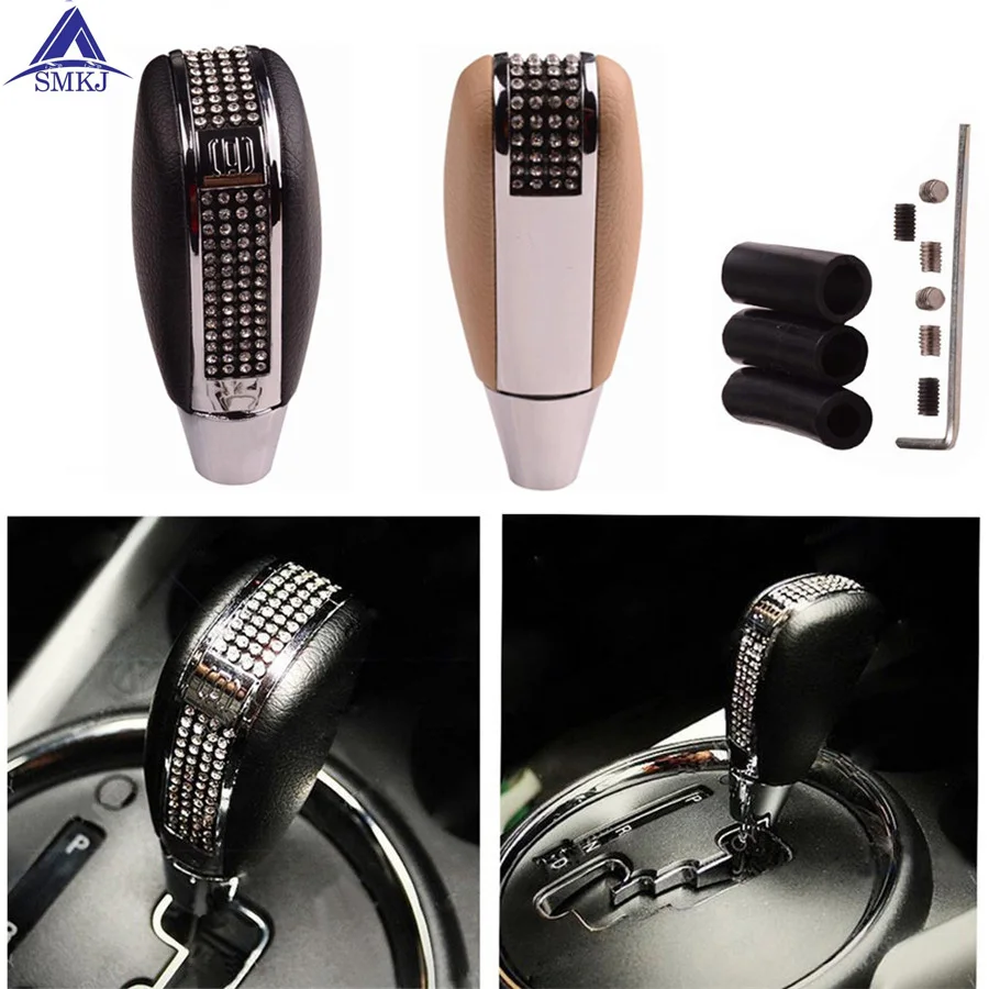 

High-grade Crystal Car Styling Diamond Leather Shift Knob Manual Automatic BUTTON-LESS Operated Shifter For Car Truck SUV