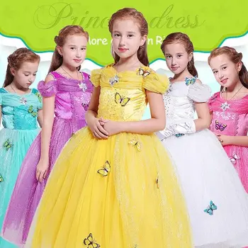 

Children Girls Princess Belle Rapunzel Cinderella Sleep beauty Jasmine Dress Fantasia Vestidos Kids Cosplay Party Long Dresses