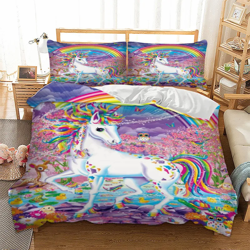 Unicorn Bedding Set Rainbow Duvet Cover Pillow Cases Twin