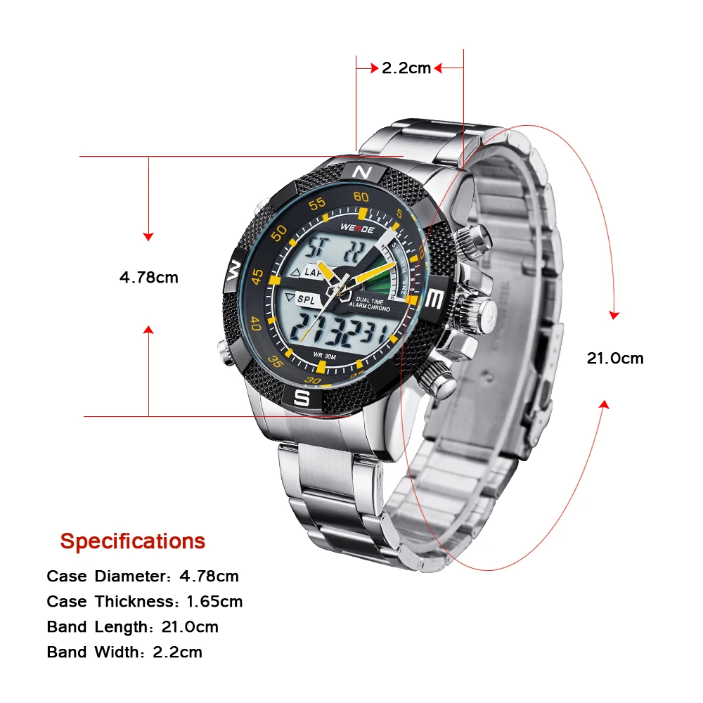 WEIDE Brand Men Military Watch Stainless Steel Band Original Japan Quartz 3ATM Waterproof Auto Date Male Alarm Clock Men Watch WEIDE Brand Men Military Watch Stainless Steel Band Original Japan Quartz 3ATM Waterproof Auto Date Male Alarm Clock Men Watch