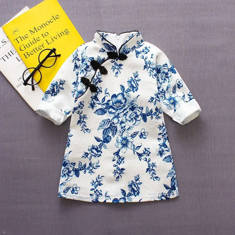 

2018 summer baby girls dress clothes chinese cheongsam style dress toddler infant floral printing casual frock girls clothing