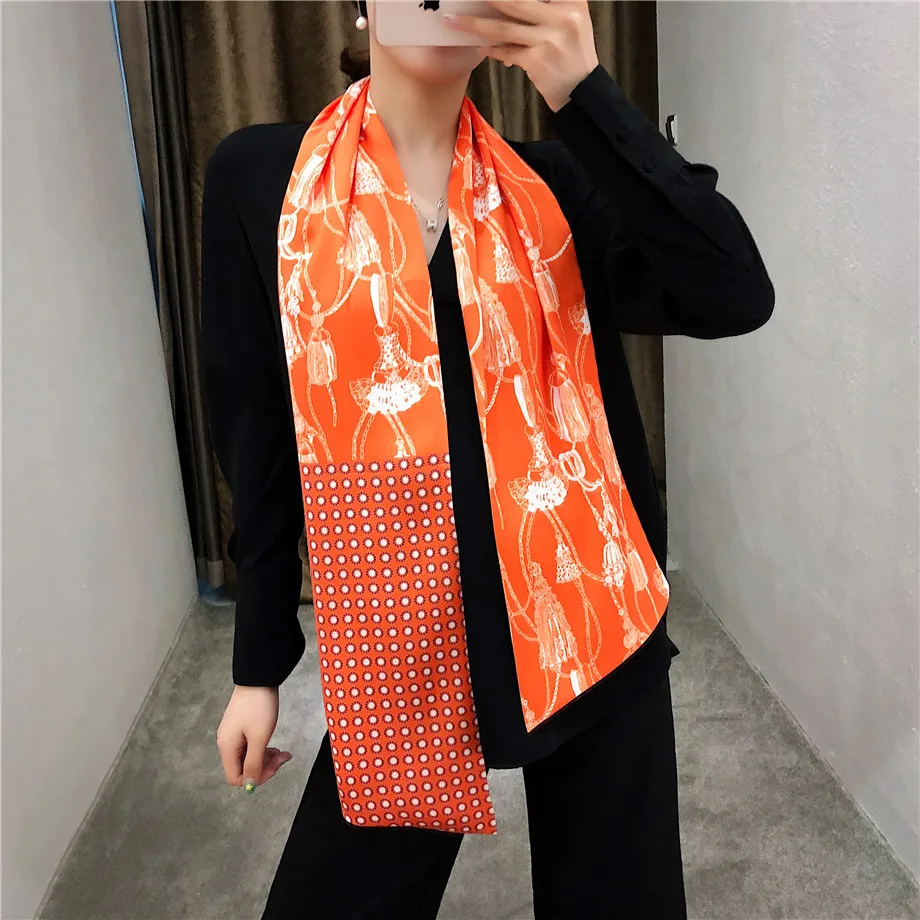  New Design Rope Tassels Brand Scarf Double-deck Twill Scarf For Ladies Head Silk Scarves Wraps Wome