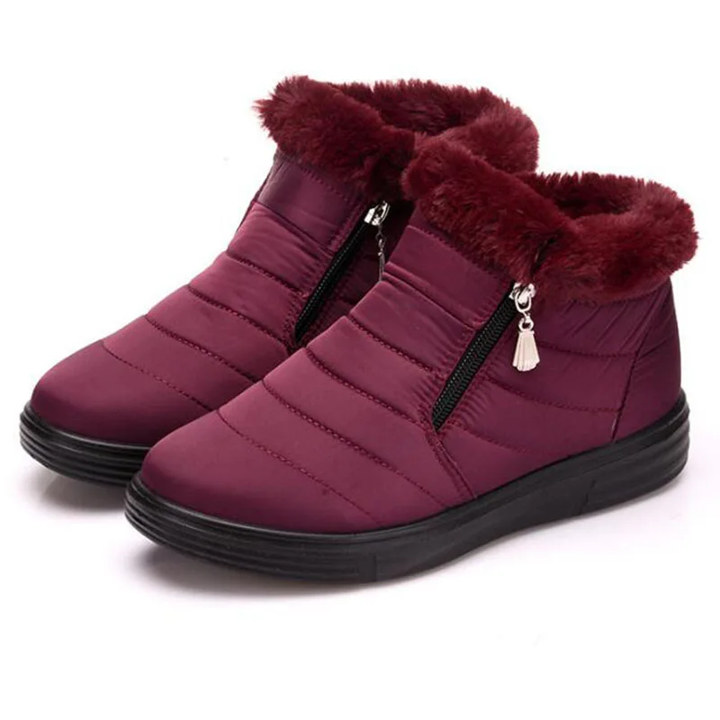 COVOYYAR/ Водонепроницаемые зимние ботинки; женские теплые зимние ботильоны на меху для холодной погоды; нескользящая повседневная обувь черного цвета на танкетке; WBS979 - Цвет: Фиолетовый