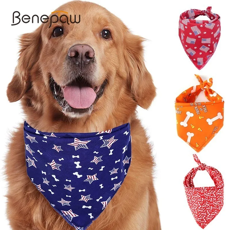 

Benepaw Print Medium Large Dog Bandana Fashion Flag Soft Cotton Polyester Pet Bibs Scarfs Halloween Dog Accessories 4 Patterns