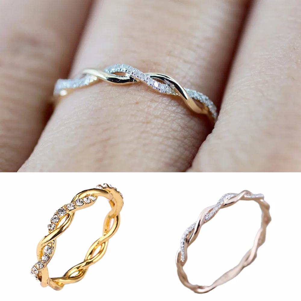 Round Rings For Women Thin Rose Gold Color Twist Rope Stacking Wedding ...