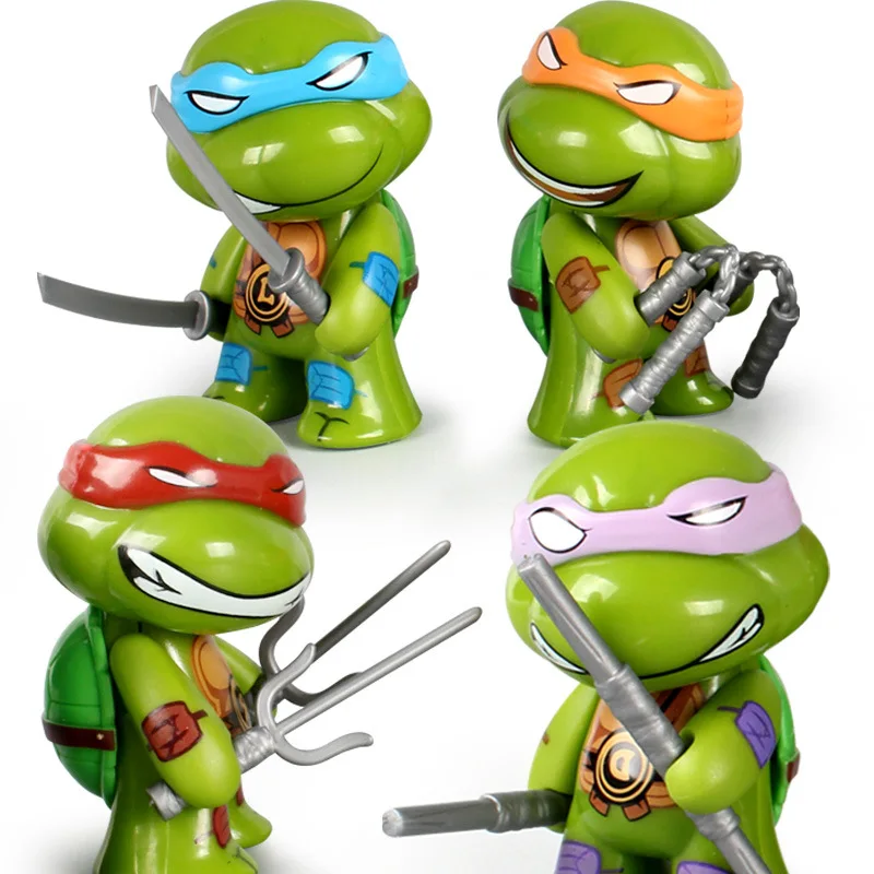 

PVC Movie Real Action Version Q Version Ninja Tortoise 4 Toddlers Handheld Model Toys Can Move Car Pendulum for Children's Gift