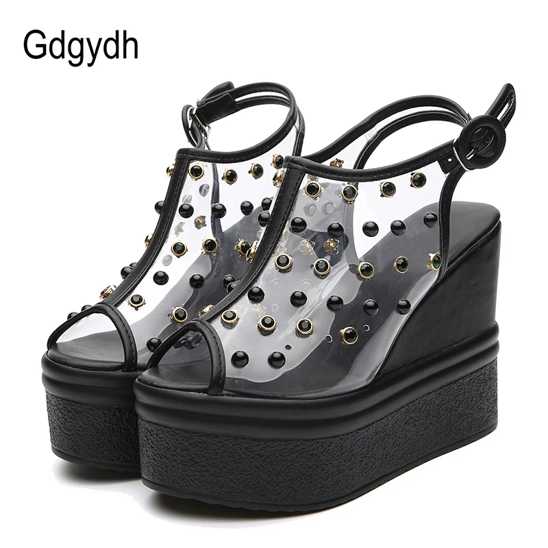 

Gdgydh Summer Women Pumps Shoes Wedges Pumps Ladies Slingback Heels Autumn Black 2018 New Peep Toe Platform PVC Women Shoes