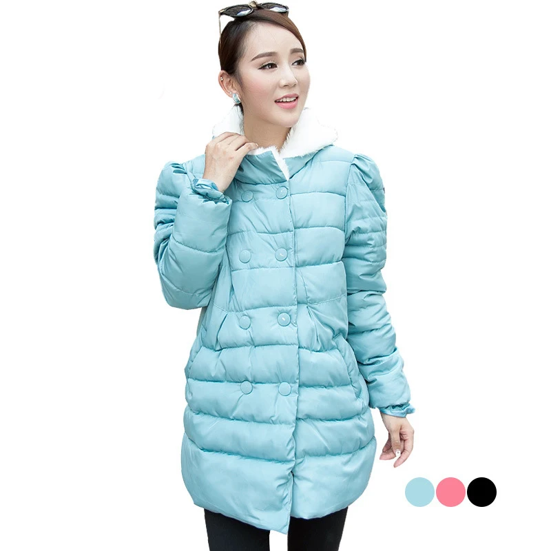 

Winter maternity wadded jacket hooded outerwear Mao fur collar double breasted overcoat for pregnant women clothes 1605