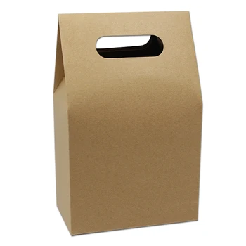 

10.5*15+6cm Bottom Stand Up Bag Kraft Paper Package Box With Handle Food Coffee Party Gift Bellows Pocket 25Pcs/Lot Wholesale