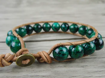 

Leather wrap beads bracelet boho Chrysocolla beads bracelet single beaded bracelet bohemian wrap yoga jewelry dropshipping