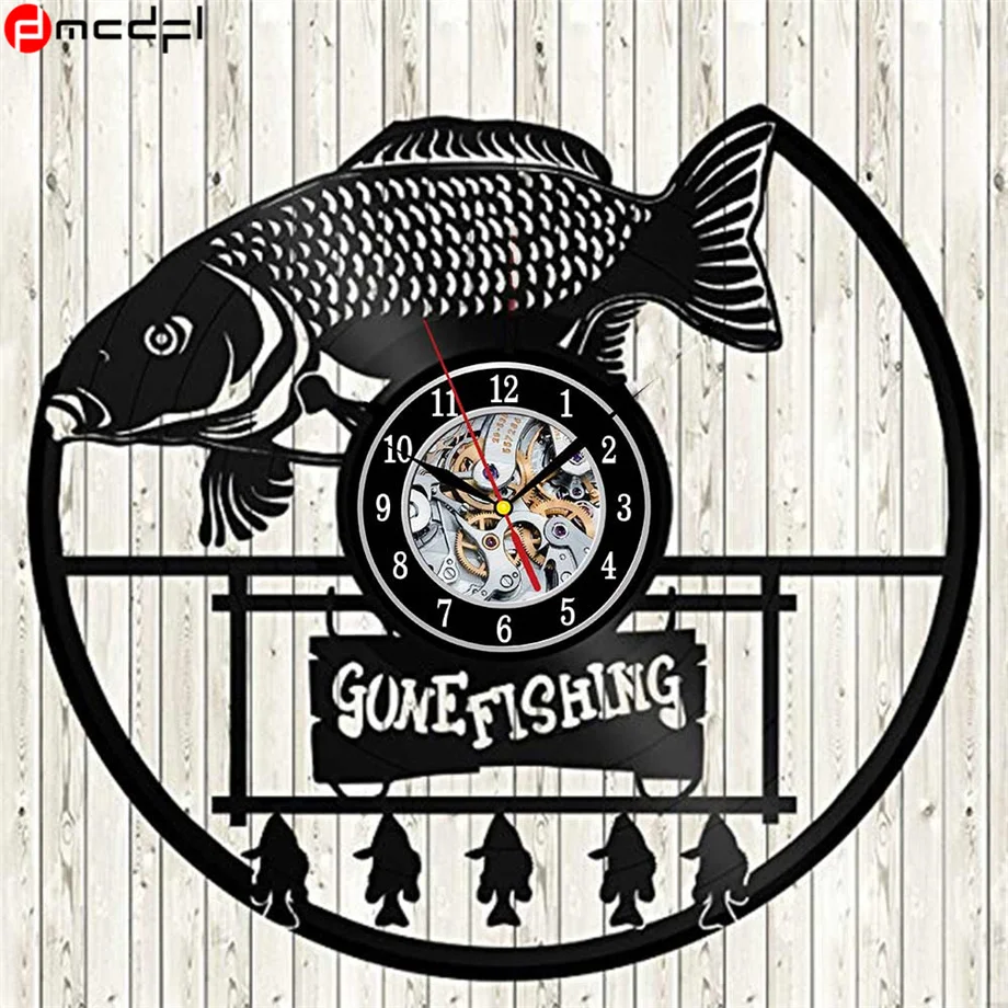 Новогодний подарок рыболовные дизайнерские настенные часы Черные виниловые пластинки часы рыбий человек рождественские подарки - Цвет: 3