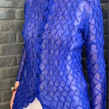 Плиссированная подставка ручной работы воротник рубашка рыбья шкала однобортный Кардиган Топ