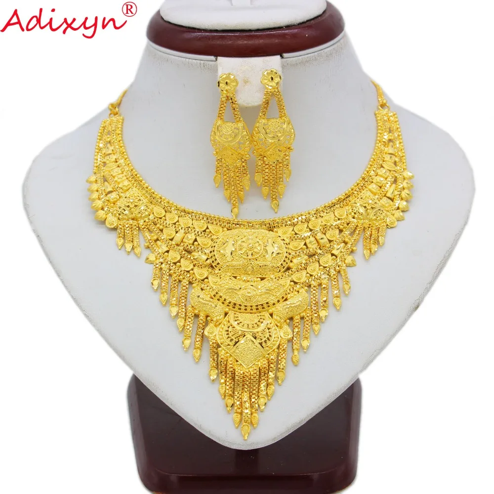 

Adixyn India Jewelry Set For Women Girls Gold Color Chokers Chain/Earrings Elegant Arab/Ethiopian bridal Wedding Gifts N070110