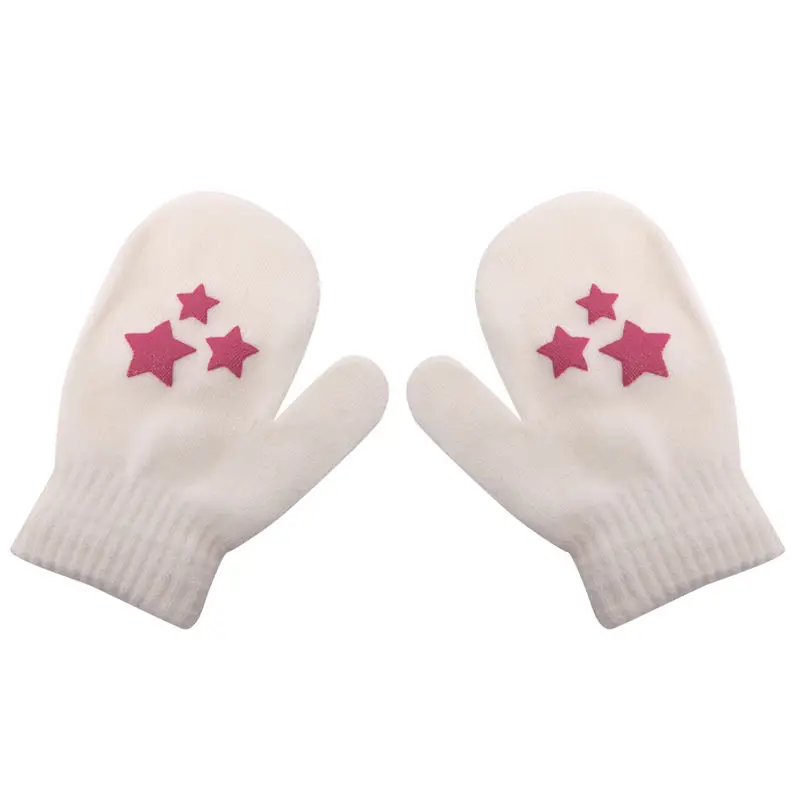 M89c/белые, синие, серые детские варежки в горошек со звездами и сердечками, модные мягкие вязаные теплые перчатки для мальчиков и девочек - Цвет: WhiteStar