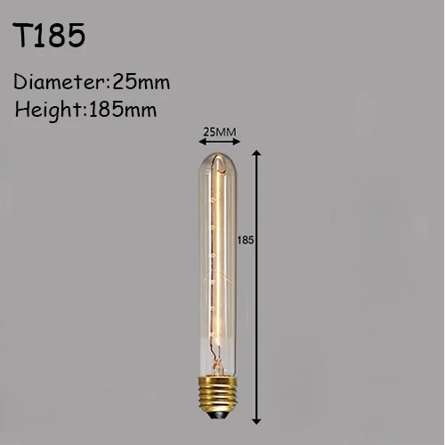 Цена, винтажный креативный светильник Эдисона, лампы ST64/A19/G80/T185 110-240 в E27, держатель лампы - Цвет: T185 40W