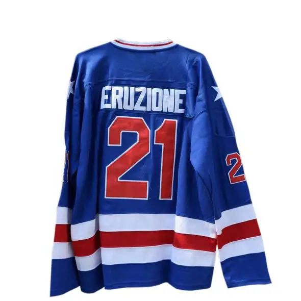 

Custom Design DIY Ice Hockey Jersey Mike Eruzione #21 Miracle on USA Sweater White Blue Any Size Embroidered Stitch Name Number