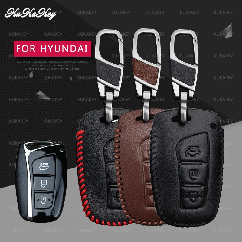 

Genuine Leather Car Key Case Cover For Hyundai Fob IX45 Santa Fe Tucson Remote Smart Key Holder Bag Shell Protection Accessories