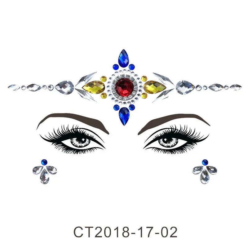 Летний стиль Flash Eye Gemstone временные тату-наклейки женские праздничные украшения Стразы ручной работы украшение для лица набор для макияжа - Цвет: CT1702