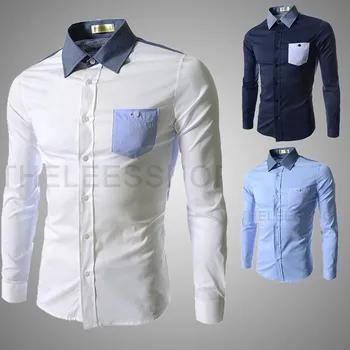 

Brand New Men's Casual Shirt Social Solid Color Contrast Pocket Shirt Full Sleeve Turn Down Collar