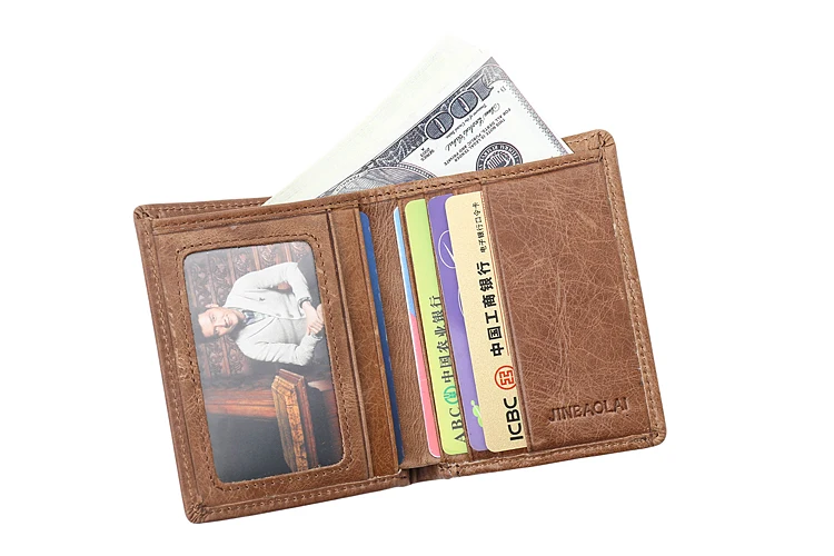 Real Leather Mini Wallets Brown Cow Leather Thin Leather Wallet Card Holder Short Design Fashion Handmade Small purse walet