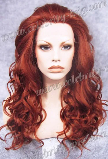 

N8-350 TOP Quality Wine Red Curly synthetic lace front wig Jessica Simpson Wig