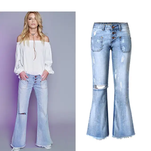 Vaqueros De Novio Para Mujer Suelta Pierna Ancha Botas Corte Borla