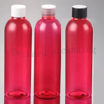

20pcs 250ml red cylinder empty plastic bottle with screw top lid, amber PET container for cosmetics packaging, lotion bottles