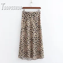 Леопардовый атлас Ткань Женская юбка покроя "Русалка" стиль High Street женские юбки