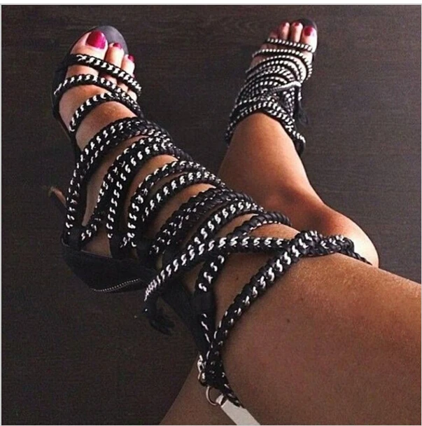 

Sexy Chains Rope Women Sandals High Heels Stiletto Tassel Lace Up Gladiator Sandals Botas Strappy Celebrity Summer Shoes Woman