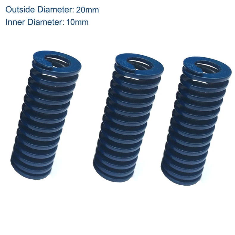 

TL 20mm OD 10mm ID 80mm 90mm 100mm 125mm 150mm Length Blue Light Load 65Mn Metal Spiral Stamping Compression Mould Die Spring