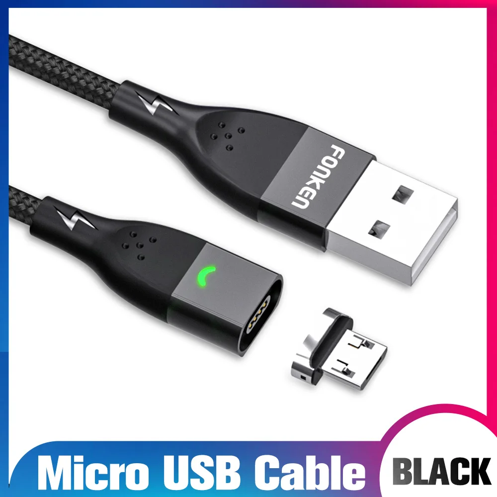 FONKEN Micro USB Магнитный кабель быстрое зарядное устройство магнит Тип C провод для быстрого заряда 1 м 2 м Android мобильный телефон планшет светодиодный шнур данных - Цвет: Black micro cable