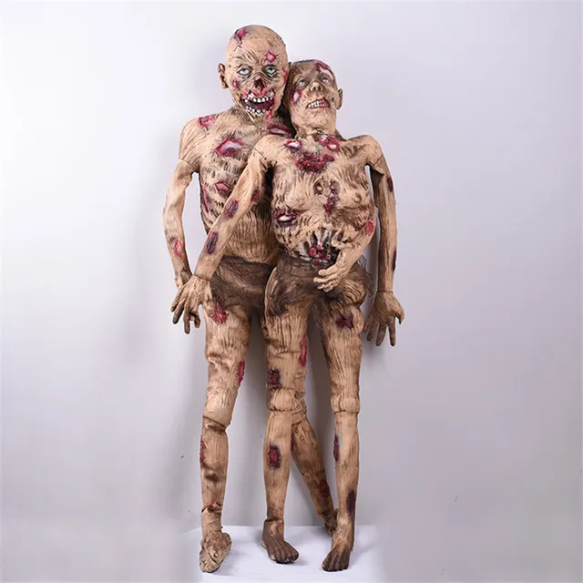 Cheap Standing Men/Women Zombie Halloween Decoration Horror Props Bloody Body Ghost Simulation Dry Corpse Model Creepy Rotten People