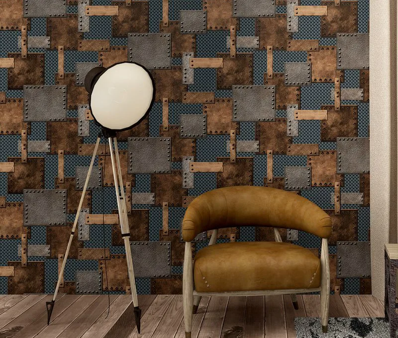 Vintage Iron Metal Wallpaper Roll Retro Living Room Wall