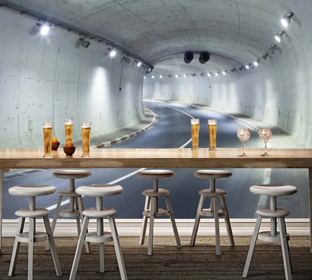 

Free Shipping HD Tunnel Highway Tooling Wall Custom 3D Hotel Restaurant Wallpaper Bar Vintage Style Mural Minimalism Wallpaper