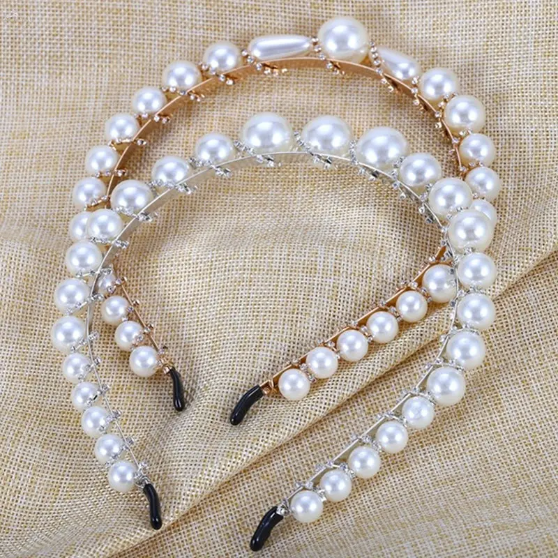 

AOMU 2019 New Korean Imitiation Pearl Headbands for Women Crystal Rhinestones Wedding Party Hairbands Hair Jewelry
