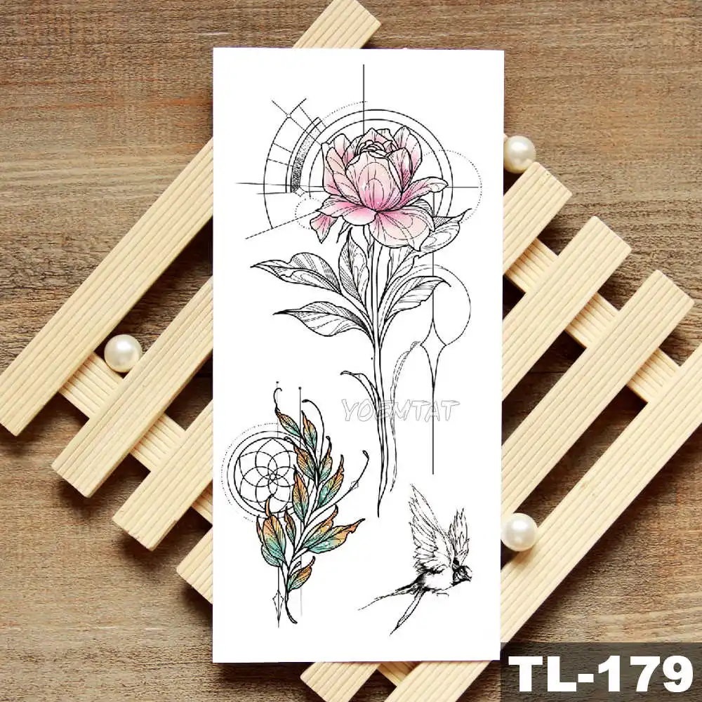 Лотос пион розы цветы водонепроницаемый временная татуировка стикер минималистский флэш-татуировки боди-арт поддельная татуировка на руку для женщин - Цвет: 05-TL-179