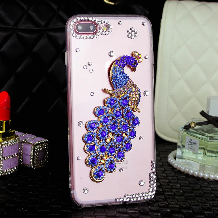 

Peacock Phone Cases for iPhone XR XS MAX 8 7 6 6S Plus Glitter Diamond Transparent Case Covers For iPhone XS Max Clear Shell