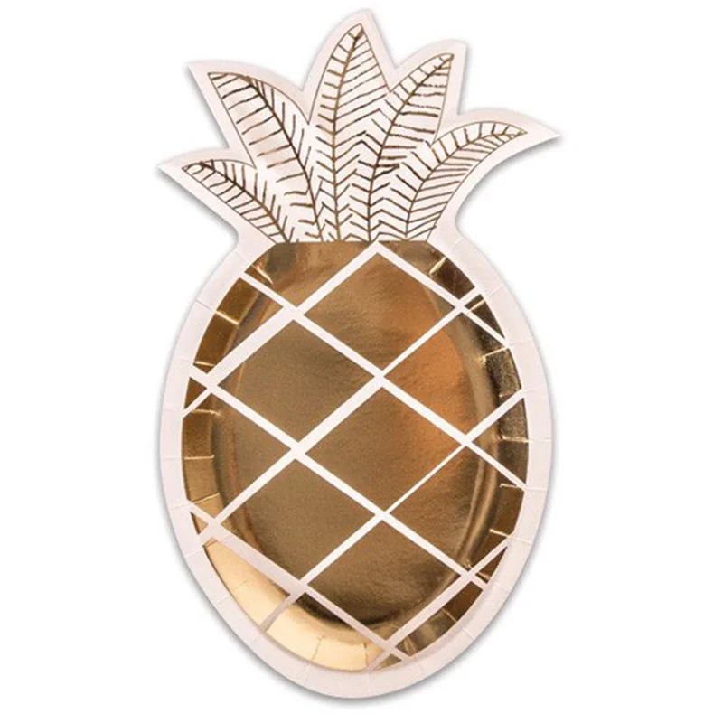 

24pcs/lot Rose Gold Paper Plates Wedding Birthday Party Decor Golden Pineapple Foil Disposable Plates Baby Shower Party Supplies