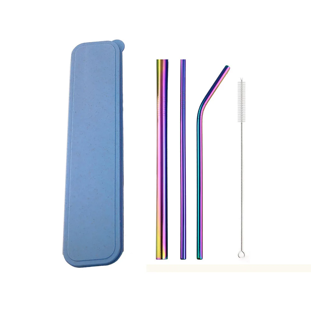 5Pcs/Set Reusable Drinking Straw With Cleaner Brush Metal Straw 304 Stainless Steel Straw 215MM Straw Eco Friendly Straw Box - Цвет: 5Pcs Rainbow set