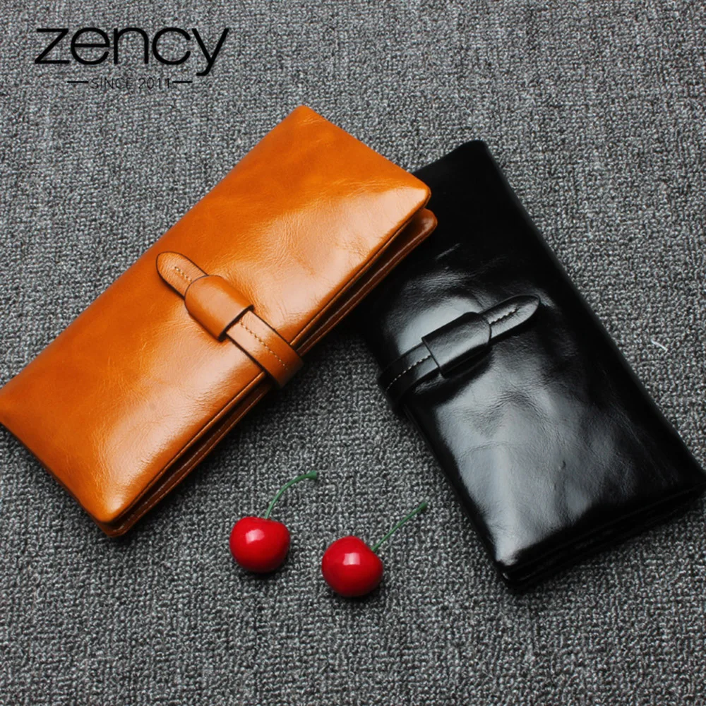 Zency 100% натуральная кожа элегантный женский длинный кошелек большой объем Женский