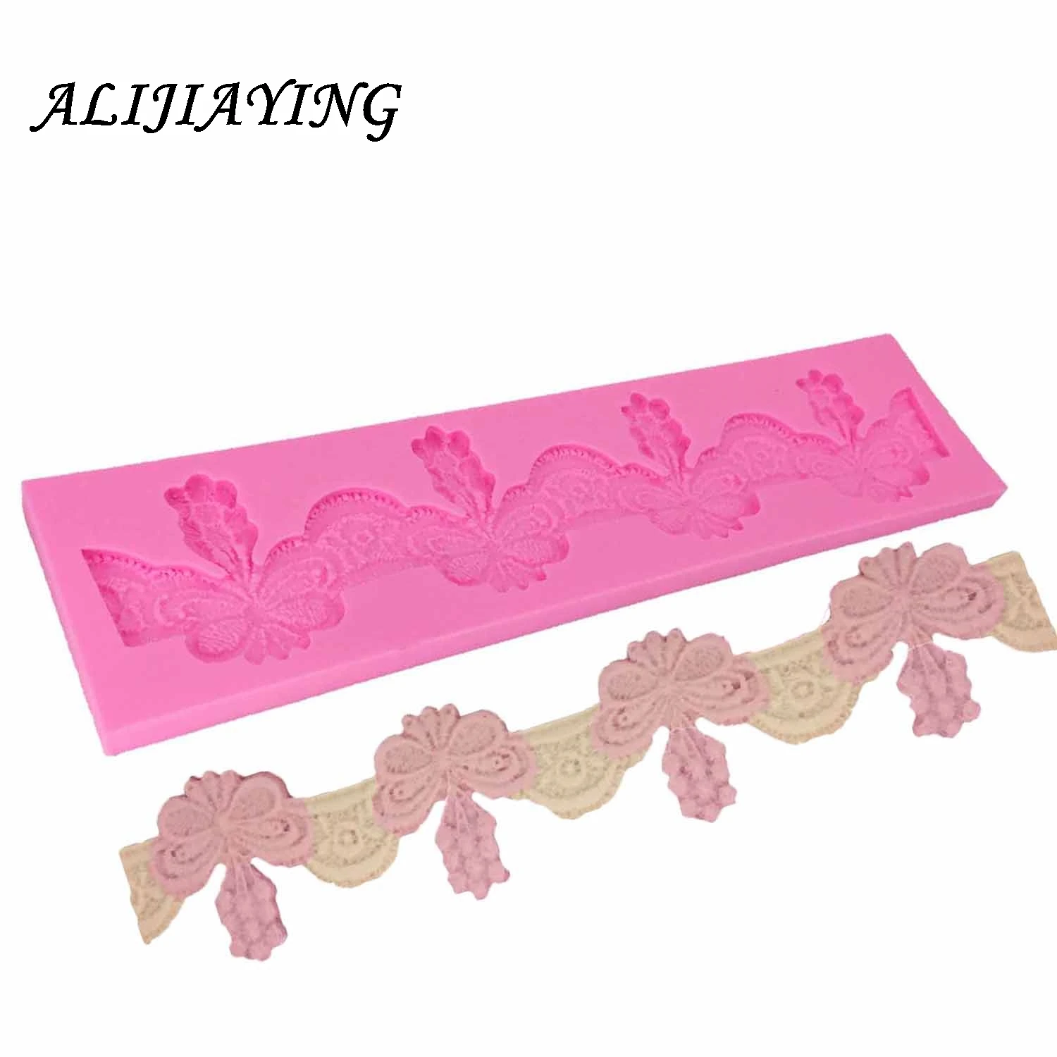 

1Pcs Long lace border Silicone Fondant Molds bow-knot Cake Decorating Tools Cake Onlay Border Embosser Mold D1286