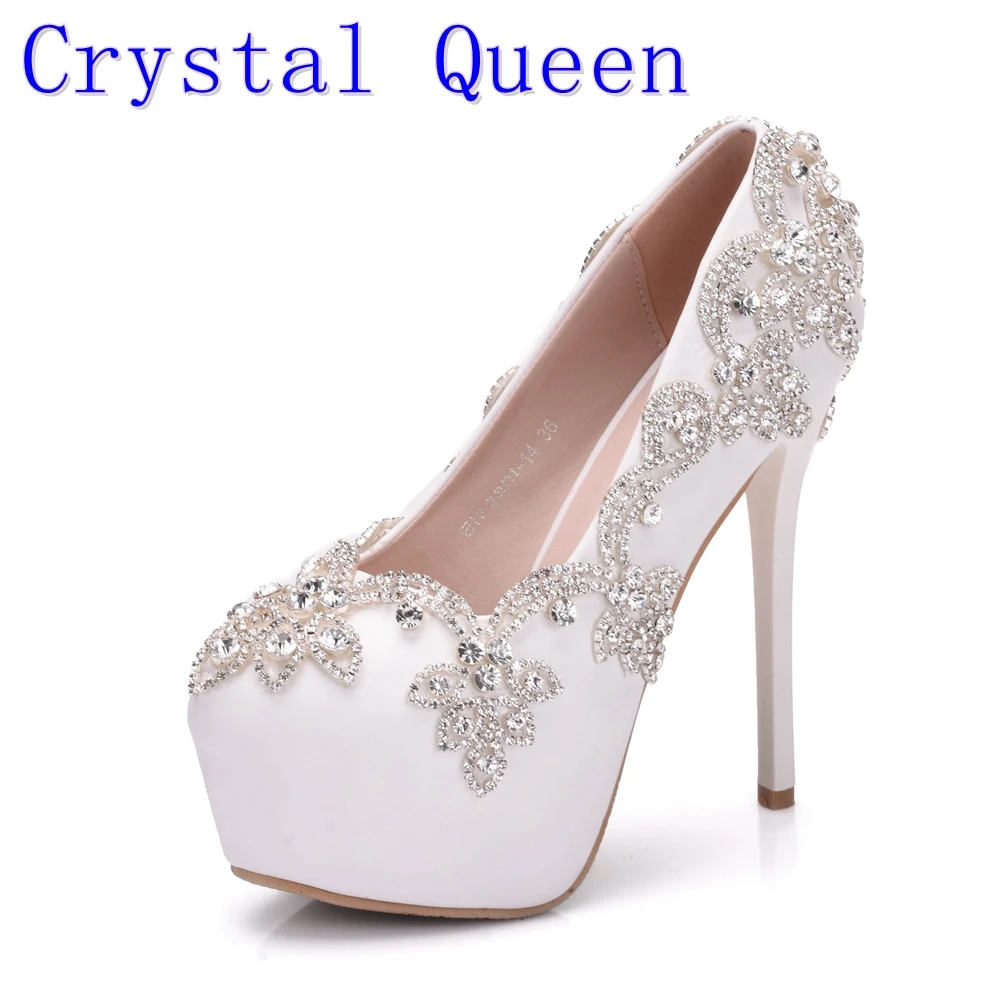 Kristall Königin Weiße Kristall Frauen High Heels Schuhe Weiße High Heels mit Krone