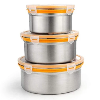 

3 Pieces Of Food Grade Stainless Steel Food Container With Sealed Lid For School Office Snack Picnic