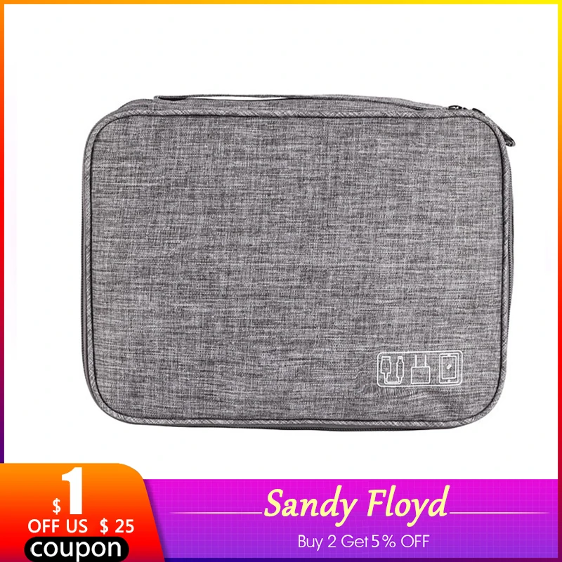 

SandyFloyd Earphone Wire Pen Power Bank HDD Organizer Portable Travel Kit Case Three-Layer Digital Storage Bag USB Data Cable