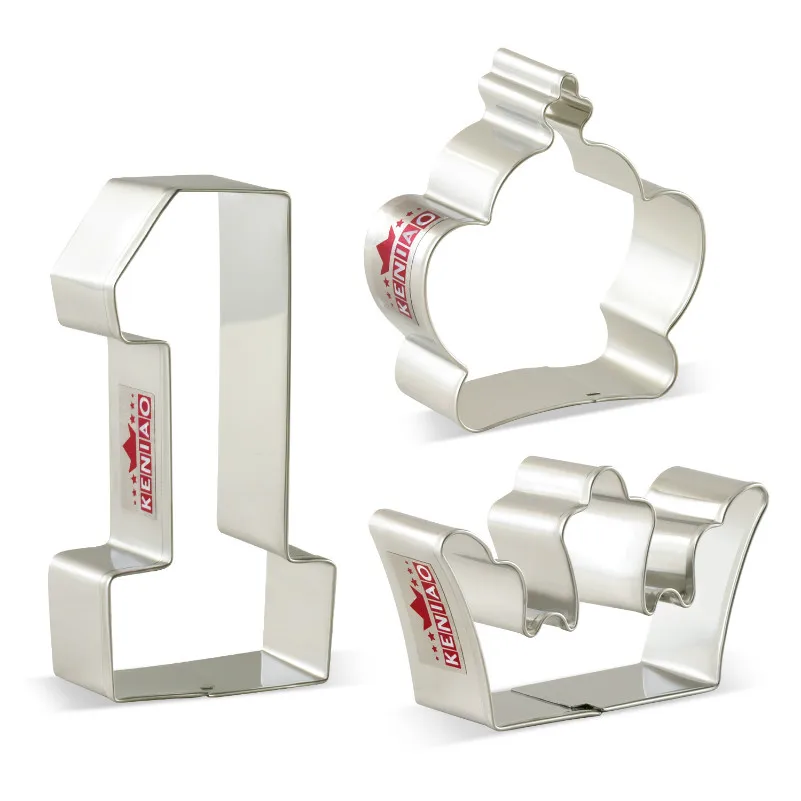 

KENIAO Crown & 1 Cookie Cutters Set - 3 Piece - Frame Fondant Cutters - Crown A / Crown B and Number Cutters - Stainless Steel